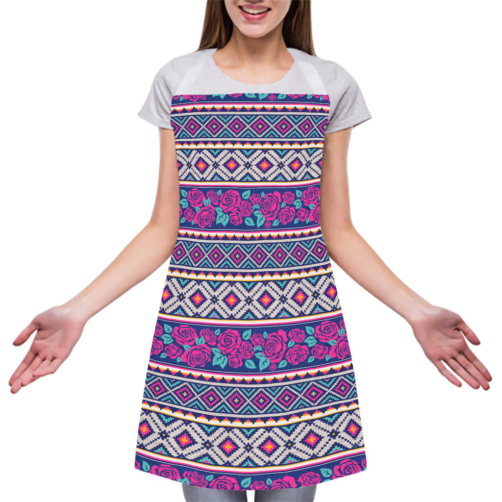 Native Tribal Ethnic Rose Pattern Print Adjustable Apron