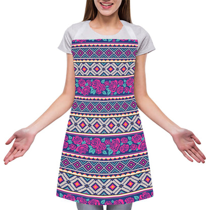 Native Tribal Ethnic Rose Pattern Print Adjustable Apron