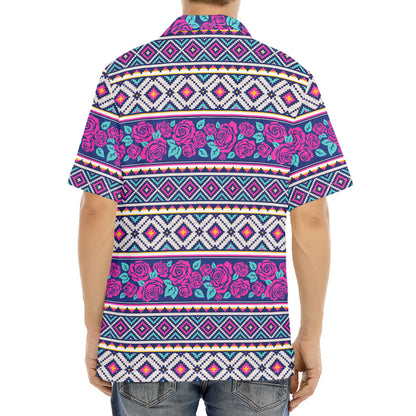 Native Tribal Ethnic Rose Pattern Print Aloha Shirt