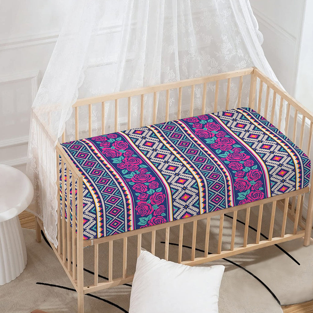 Native Tribal Ethnic Rose Pattern Print Baby Crib Sheet