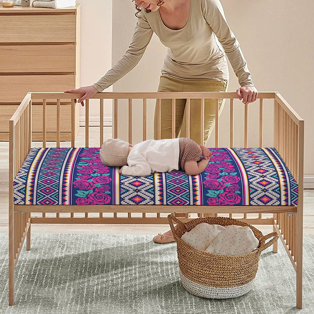 Native Tribal Ethnic Rose Pattern Print Baby Crib Sheet
