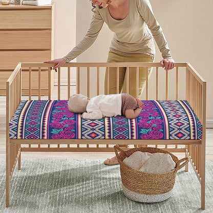Native Tribal Ethnic Rose Pattern Print Baby Crib Sheet