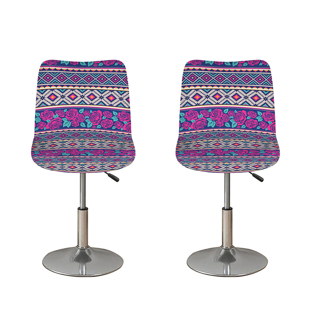 Native Tribal Ethnic Rose Pattern Print Bar Stool Covers