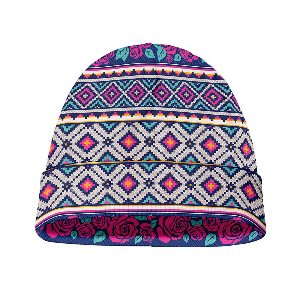 Native Tribal Ethnic Rose Pattern Print Beanie