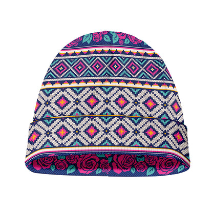 Native Tribal Ethnic Rose Pattern Print Beanie