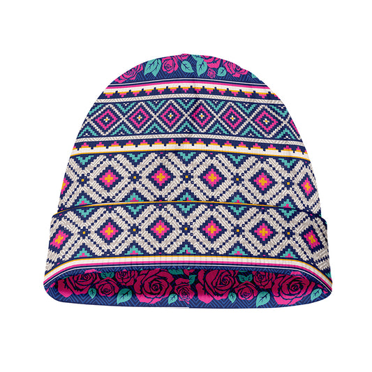 Native Tribal Ethnic Rose Pattern Print Beanie