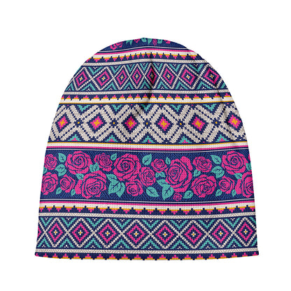 Native Tribal Ethnic Rose Pattern Print Beanie
