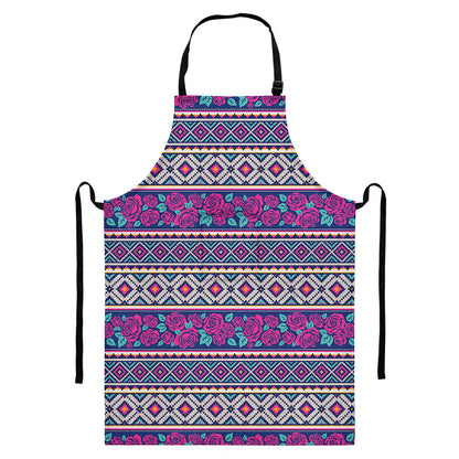 Native Tribal Ethnic Rose Pattern Print Bib Apron With Pocket