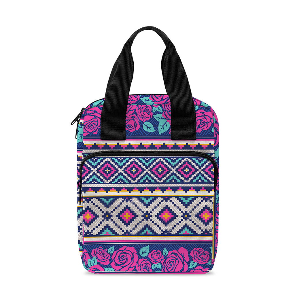 Native Tribal Ethnic Rose Pattern Print Bible Tote Bag
