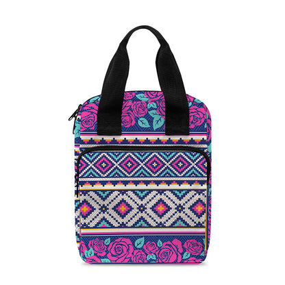 Native Tribal Ethnic Rose Pattern Print Bible Tote Bag