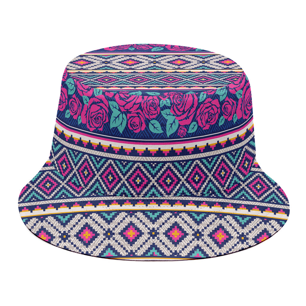 Native Tribal Ethnic Rose Pattern Print Bucket Hat