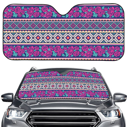 Native Tribal Ethnic Rose Pattern Print Car Windshield Sun Shade