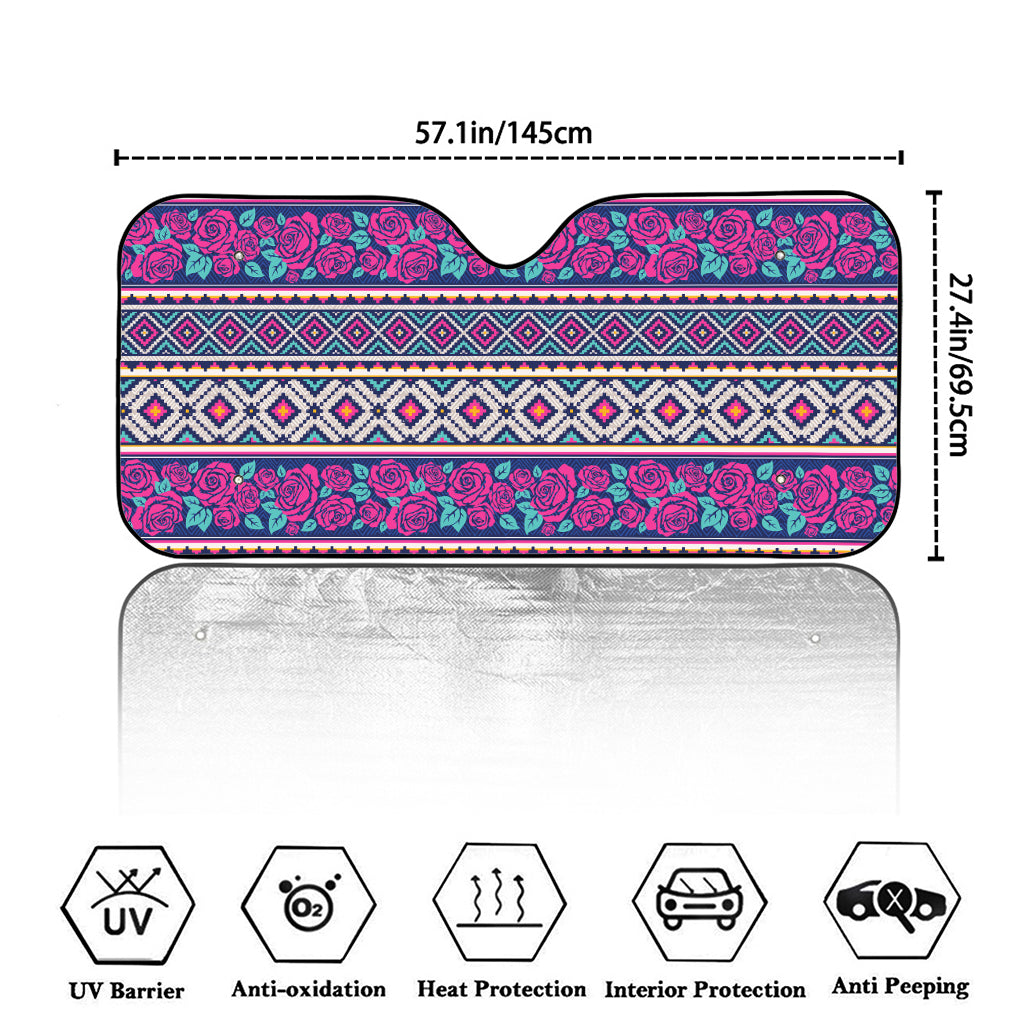 Native Tribal Ethnic Rose Pattern Print Car Windshield Sun Shade