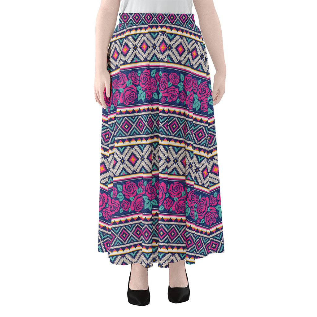 Native Tribal Ethnic Rose Pattern Print Chiffon Maxi Skirt