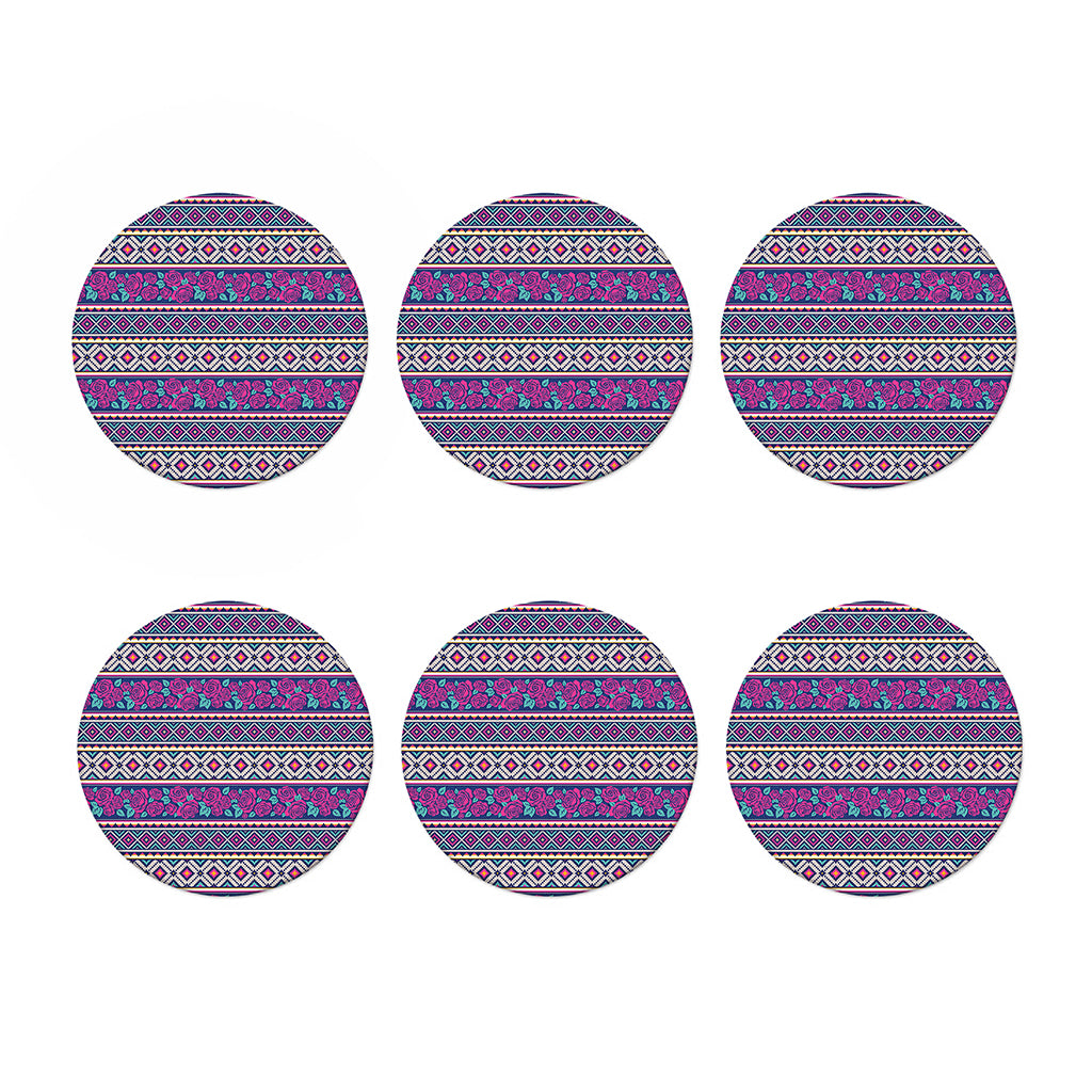 Native Tribal Ethnic Rose Pattern Print Coaster Set