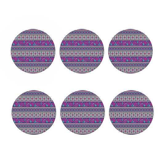 Native Tribal Ethnic Rose Pattern Print Coaster Set
