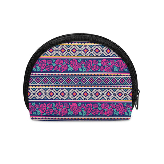 Native Tribal Ethnic Rose Pattern Print Coin Purse