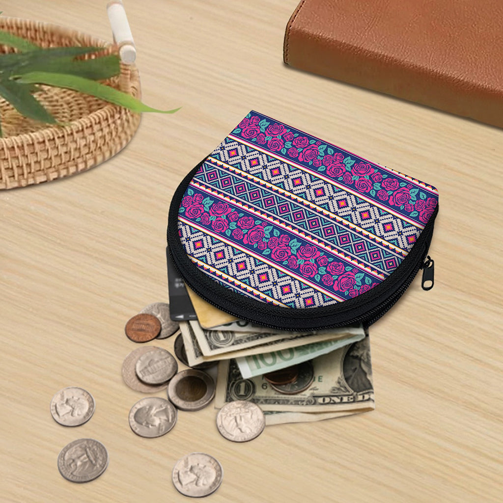 Native Tribal Ethnic Rose Pattern Print Coin Purse