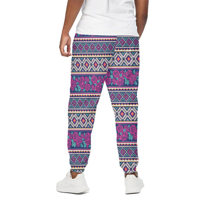 Native Tribal Ethnic Rose Pattern Print Cotton Pants