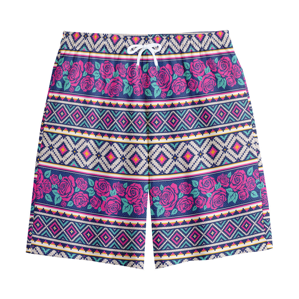 Native Tribal Ethnic Rose Pattern Print Cotton Shorts