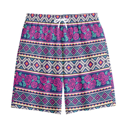 Native Tribal Ethnic Rose Pattern Print Cotton Shorts