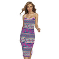 Native Tribal Ethnic Rose Pattern Print Cross Back Cami Dress