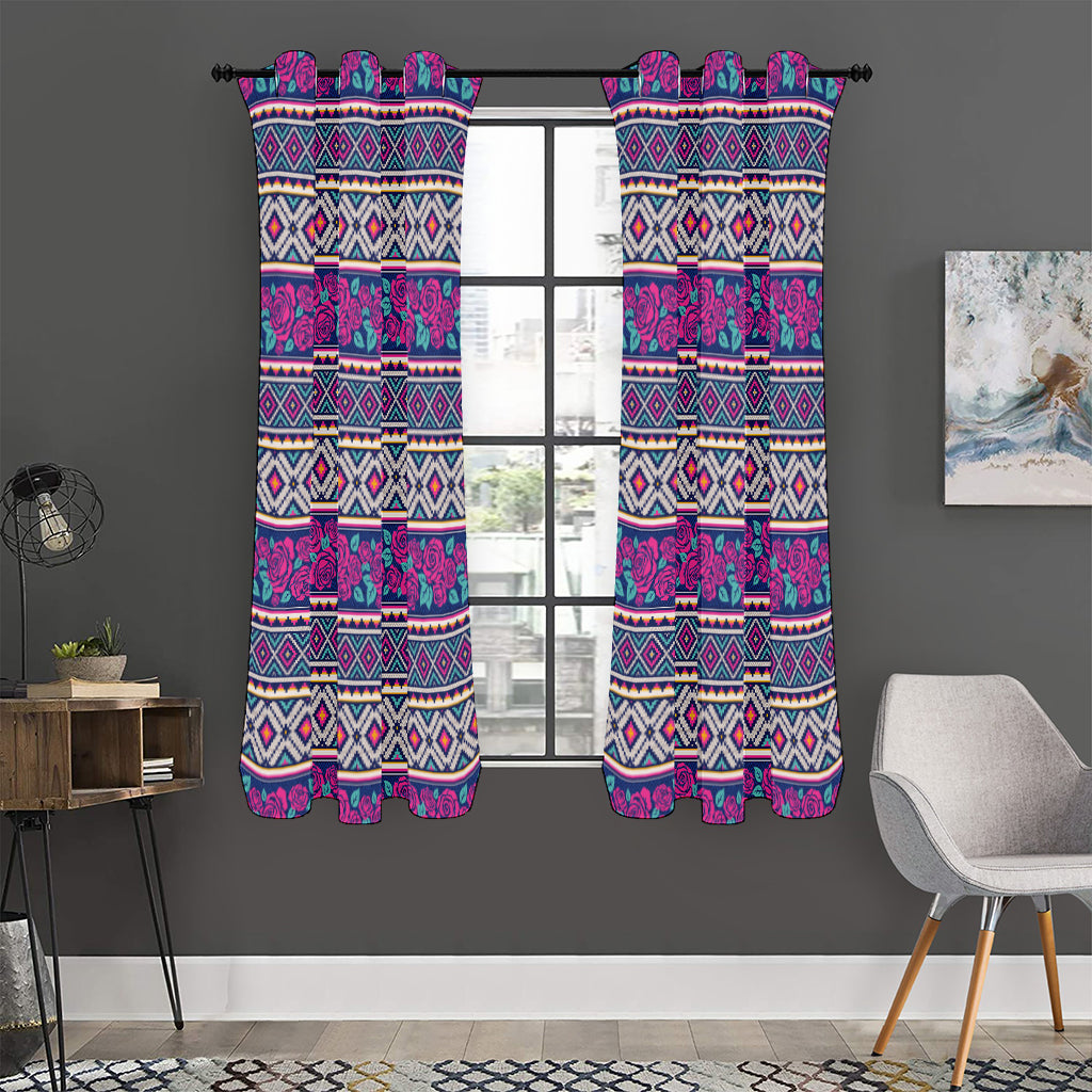 Native Tribal Ethnic Rose Pattern Print Curtain