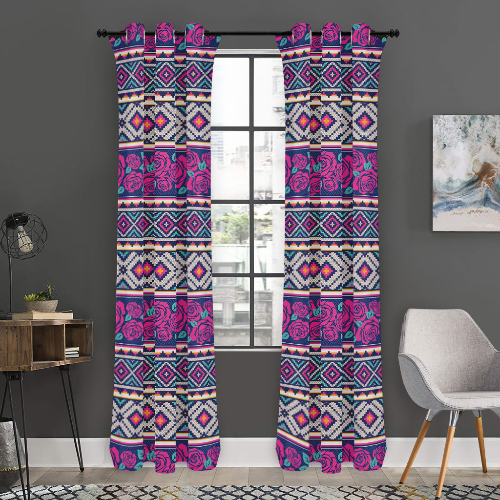 Native Tribal Ethnic Rose Pattern Print Curtain