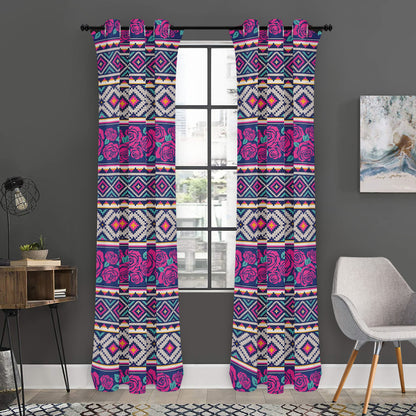 Native Tribal Ethnic Rose Pattern Print Curtain