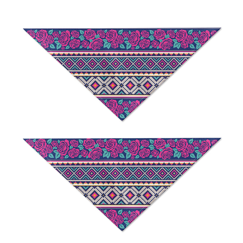 Native Tribal Ethnic Rose Pattern Print Dog Bandana
