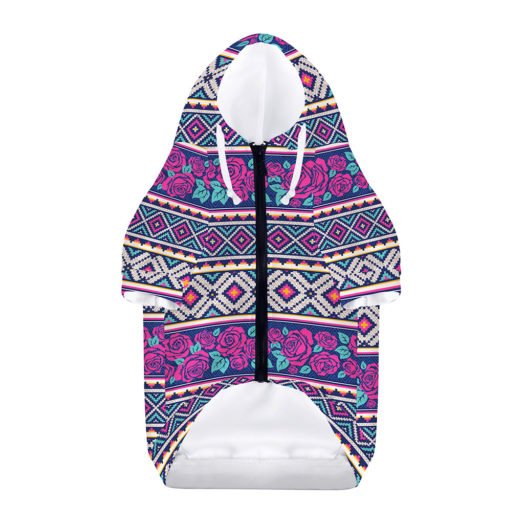 Native Tribal Ethnic Rose Pattern Print Dog Zip Up Hoodie