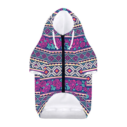 Native Tribal Ethnic Rose Pattern Print Dog Zip Up Hoodie