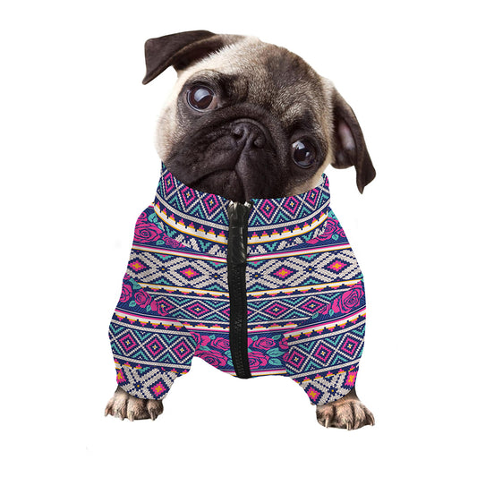 Native Tribal Ethnic Rose Pattern Print Dog Zip Up Jacket