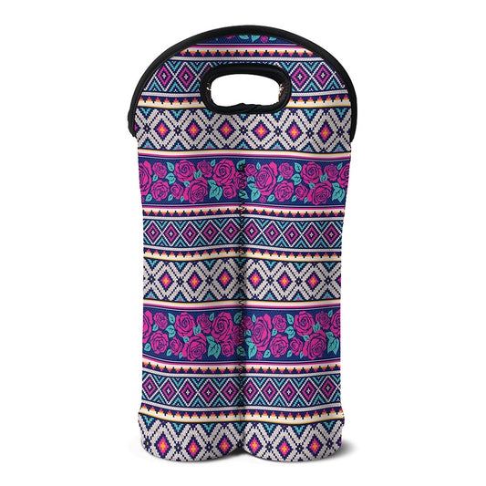 Native Tribal Ethnic Rose Pattern Print Double Neoprene Wine Tote
