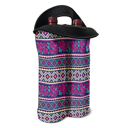 Native Tribal Ethnic Rose Pattern Print Double Neoprene Wine Tote