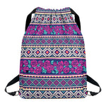 Native Tribal Ethnic Rose Pattern Print Drawstring Backpack