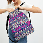 Native Tribal Ethnic Rose Pattern Print Drawstring Backpack