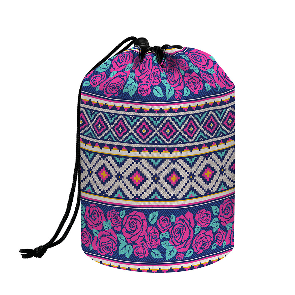 Native Tribal Ethnic Rose Pattern Print Drawstring Makeup Bag