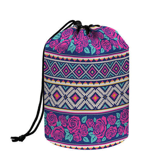 Native Tribal Ethnic Rose Pattern Print Drawstring Makeup Bag