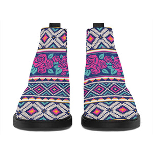 Native Tribal Ethnic Rose Pattern Print Flat Ankle Boots