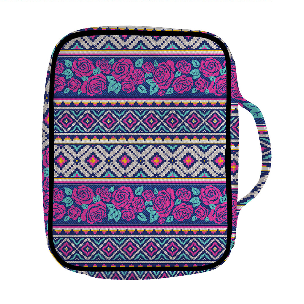 Native Tribal Ethnic Rose Pattern Print Front Pocket Bible Bag