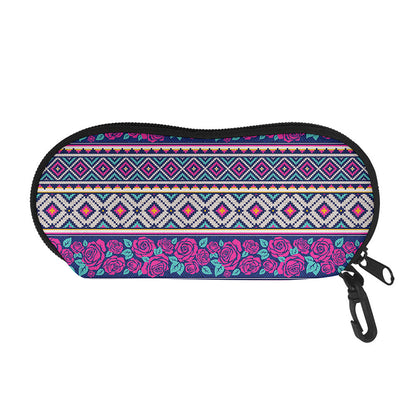 Native Tribal Ethnic Rose Pattern Print Glasses Case