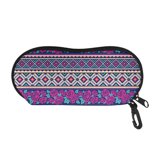 Native Tribal Ethnic Rose Pattern Print Glasses Case