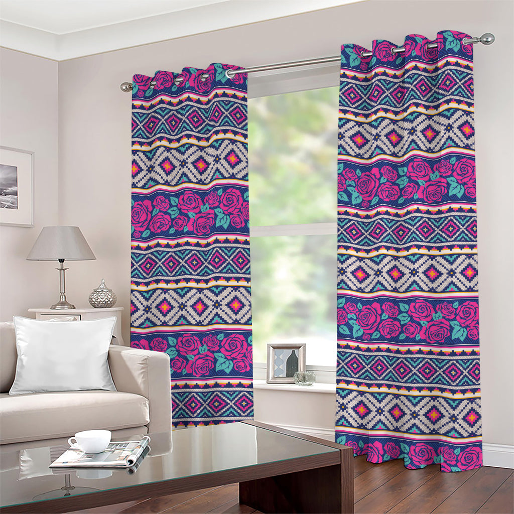 Native Tribal Ethnic Rose Pattern Print Grommet Curtains