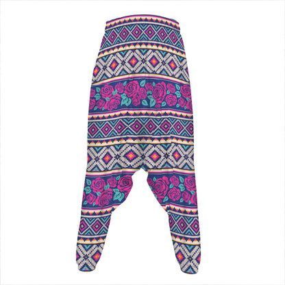Native Tribal Ethnic Rose Pattern Print Hammer Pants