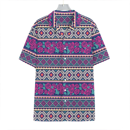 Native Tribal Ethnic Rose Pattern Print Hawaiian Shirt