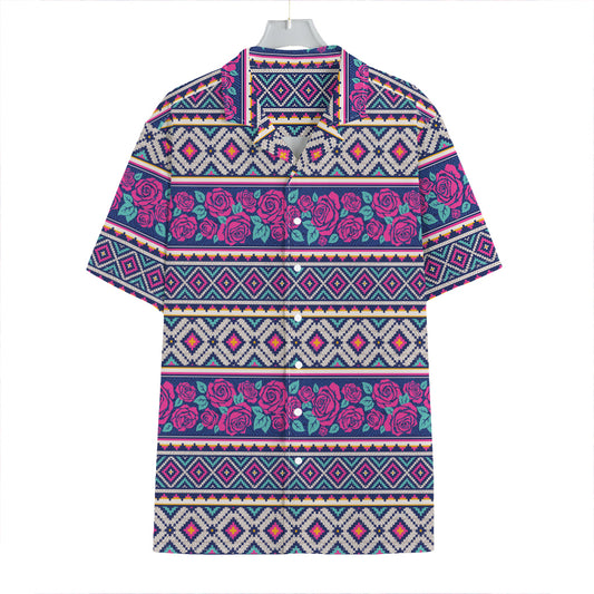 Native Tribal Ethnic Rose Pattern Print Hawaiian Shirt