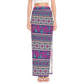 Native Tribal Ethnic Rose Pattern Print High Slit Maxi Skirt