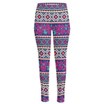 Native Tribal Ethnic Rose Pattern Print High-Waisted Pocket Leggings