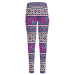 Native Tribal Ethnic Rose Pattern Print High-Waisted Pocket Leggings